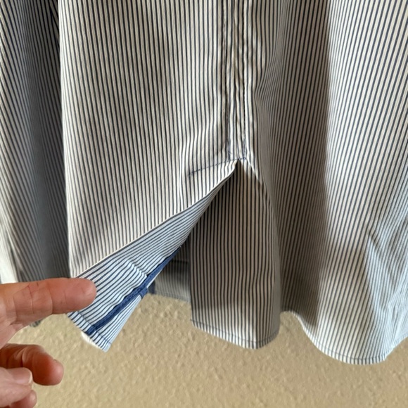 Chico's Snap Button Jacket Blue & White Pin Stripe Blazer Size 12-14 (Chico’s 2) - Picture 5 of 16